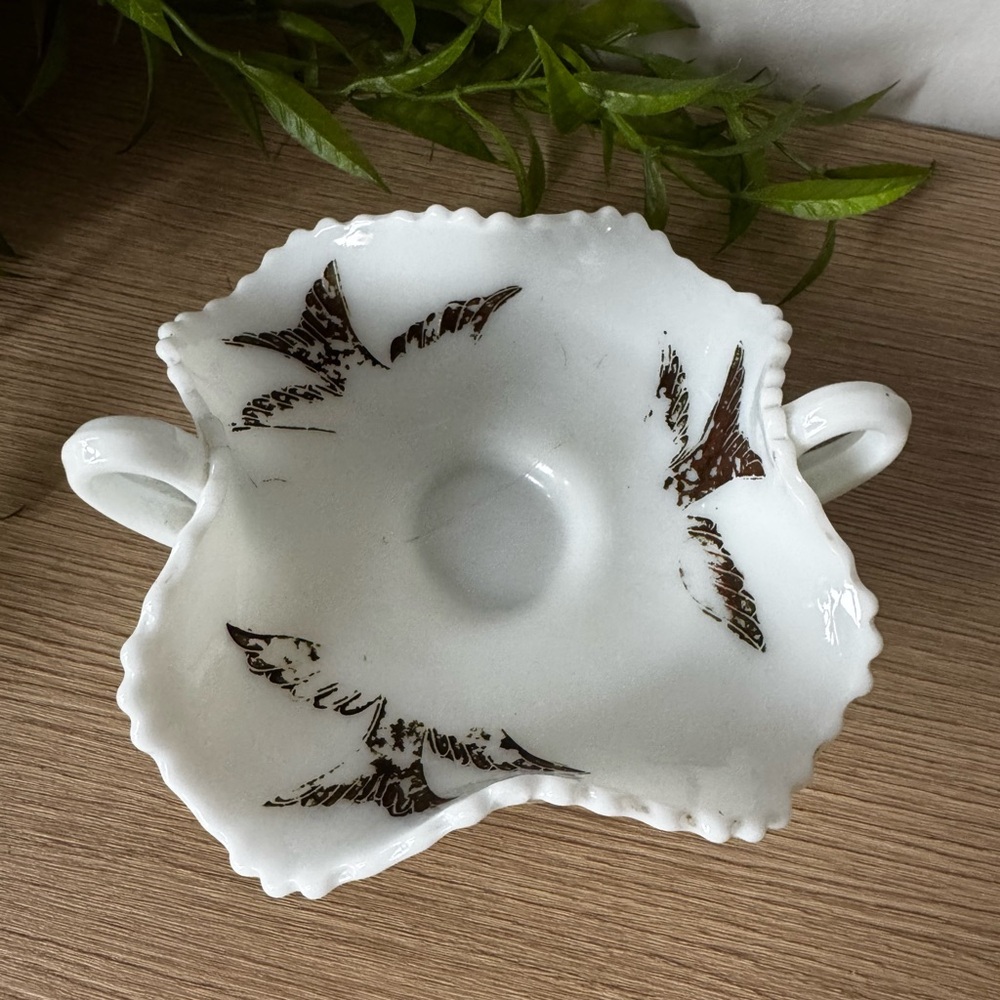 Antique Fenton Milk Glass Dish with Gold Birds